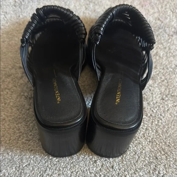 INTENTIONALLY BLANK Black Woven Mules - Picture 3 of 4
